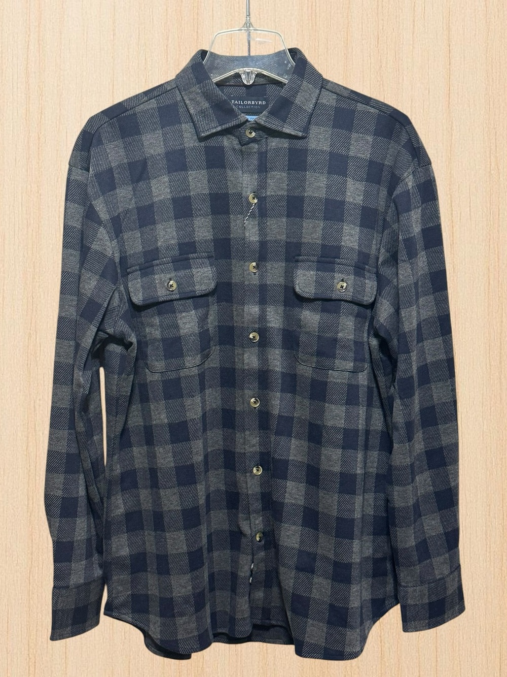 Tailorbyrd Collection. Navy and Gray Plaid Long-Sleeve Button-Up Shirt